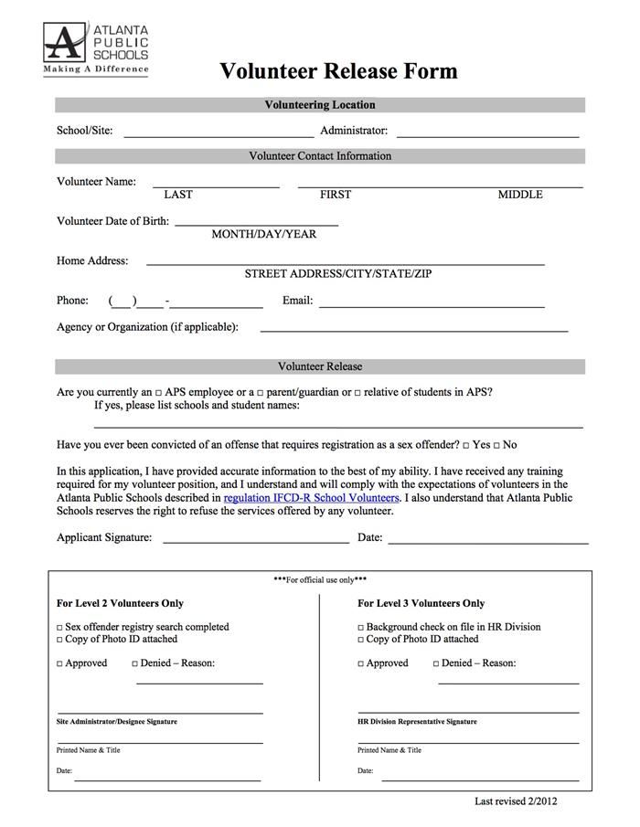 Volunteer Release Form 
